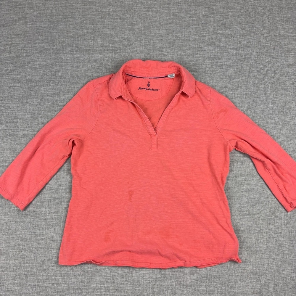 Tommy Bahama Polo Shirt Womens M Pink Collared 3/4 Sleeve Lightweight Jersey Top